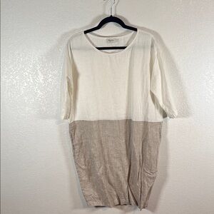 Magic Linen Neutral Linen Tunic Mini Dress Lagenlook Size Large